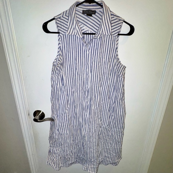 Jessica Howard Blue/White Striped Button Up Tunic Dress - Picture 1 of 8